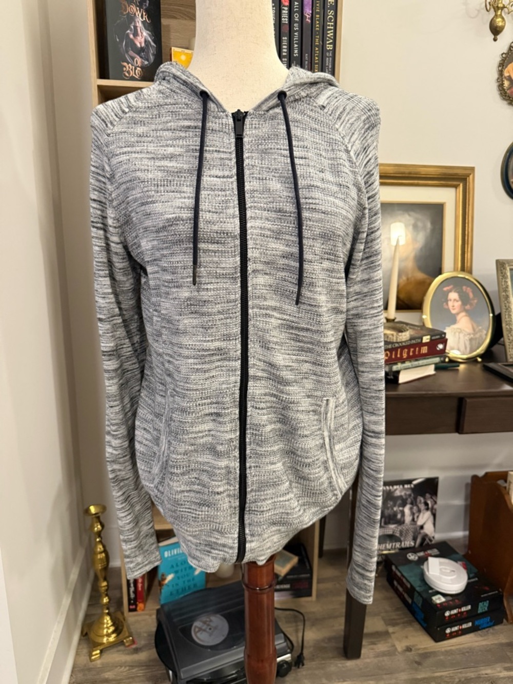 CALVIN KLEIN | Gray Hooded Zip-Up Knit Jacket Large